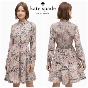 kate spade Pink and Black Long Sleeve Fit-and-Flare Shirt Dress